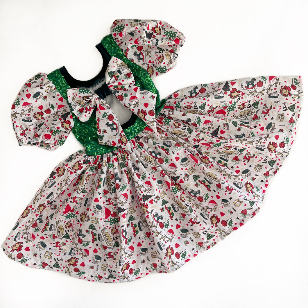 Kitsch Christmas Bow Back Twirly Dress