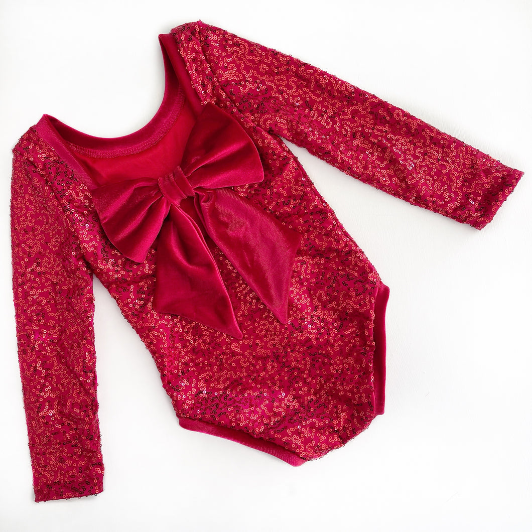 Ruby red sequin Bow Back Bodysuit