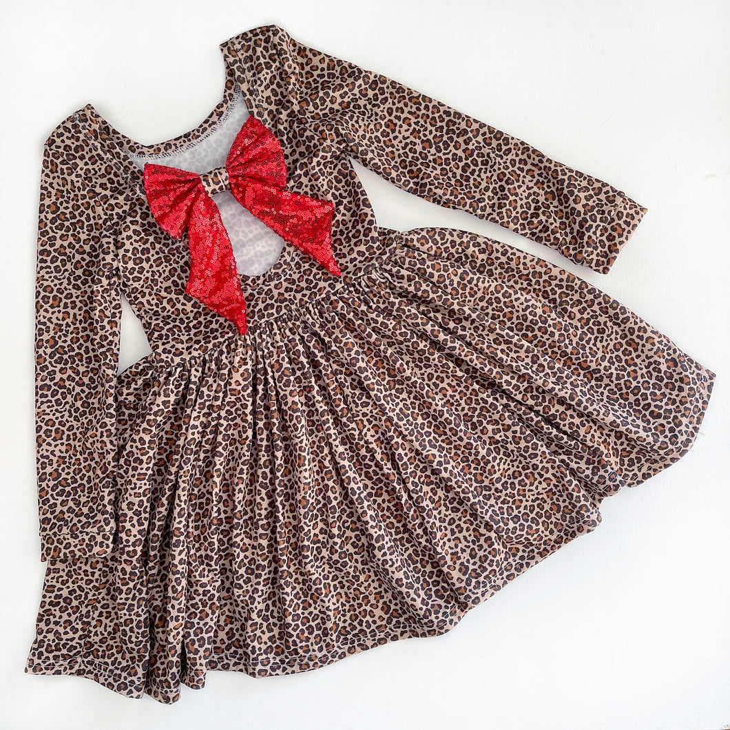 I Love Leopard Extra Twirly Bow Back Dress