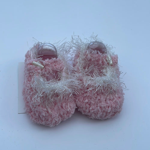 Hand knitted pink fluffy dolly shoes